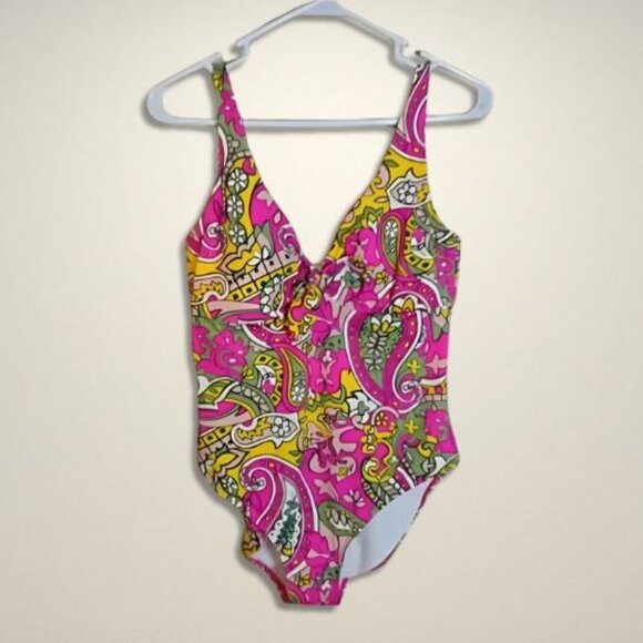 Boden Other - Boden One Piece Swimsuit Paisley Print Tie Front High-Leg Cut Multicolor 10 NWT